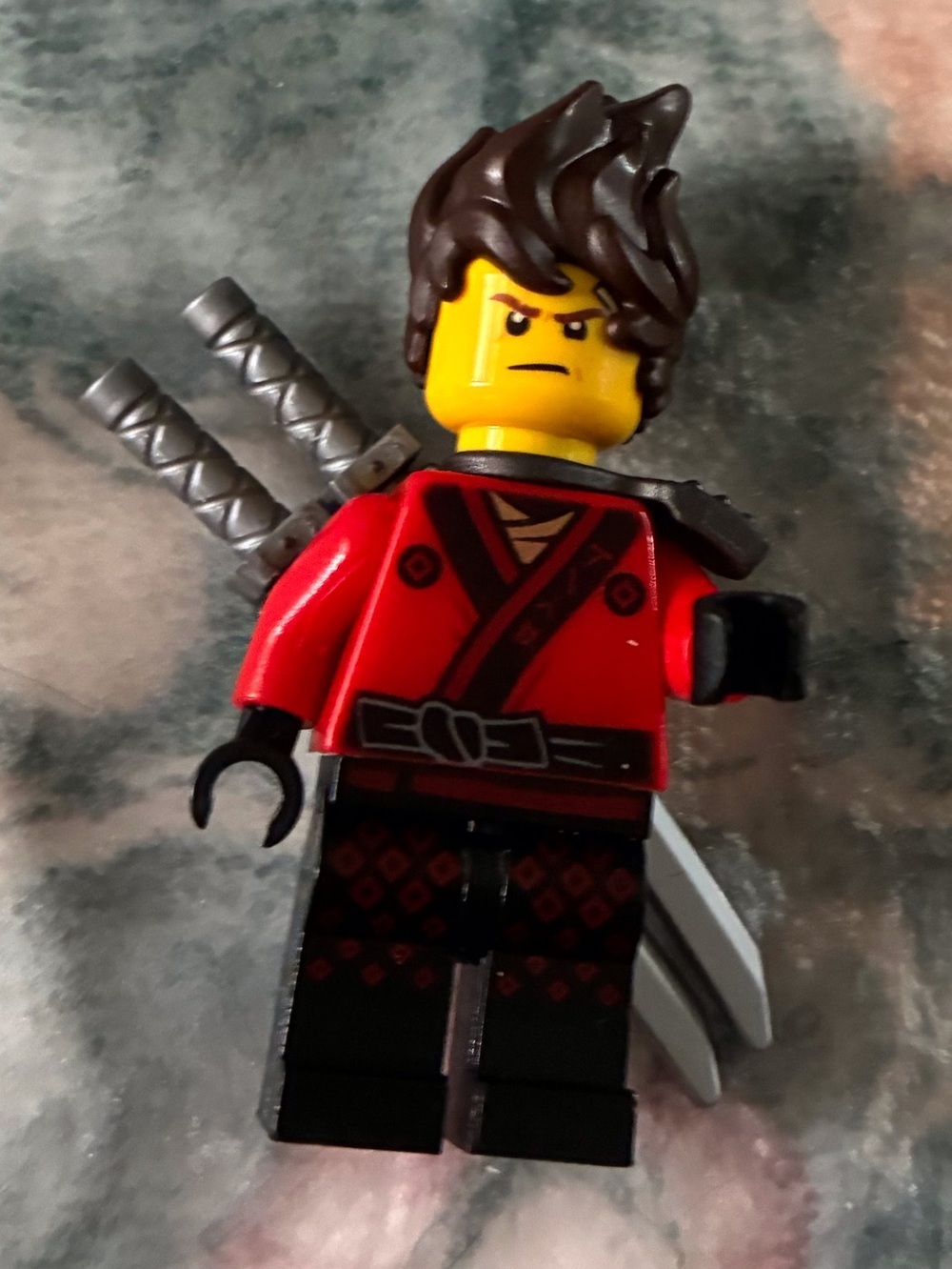 Lego Red and Black Ninja Minifigure with Brown Hair
